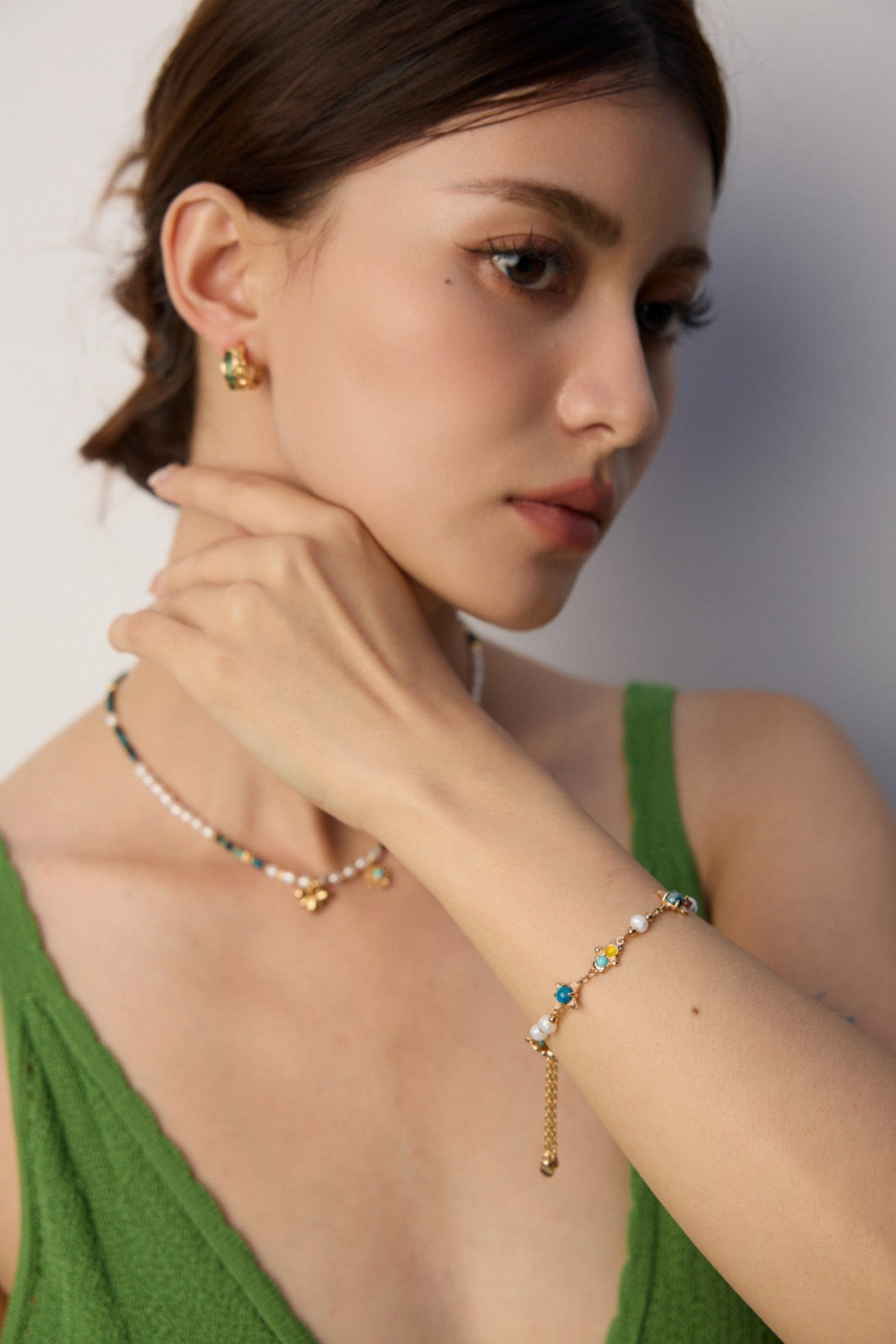 Pearl, Turquoise & Chalcedony Triplet Bracelet