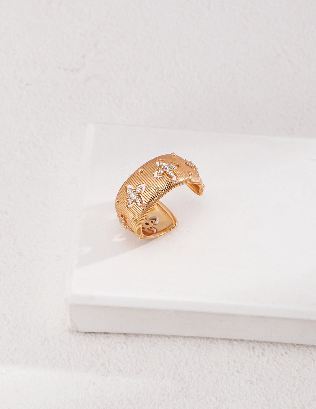Golden Ornate Cross Zircon Ring