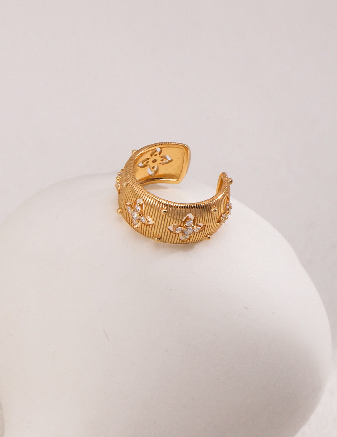 Golden Ornate Cross Zircon Ring