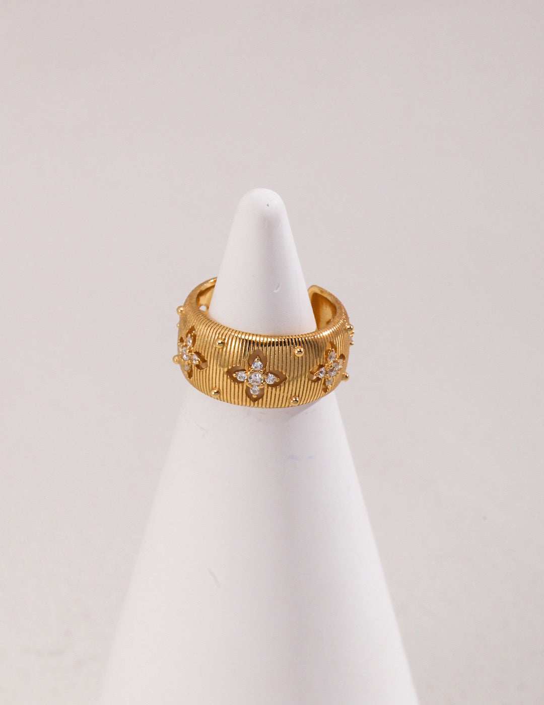 Golden Ornate Cross Zircon Ring