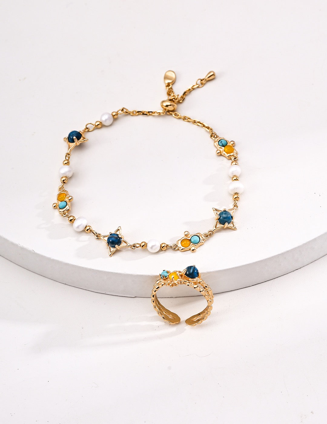 Pearl, Turquoise & Chalcedony Triplet Bracelet