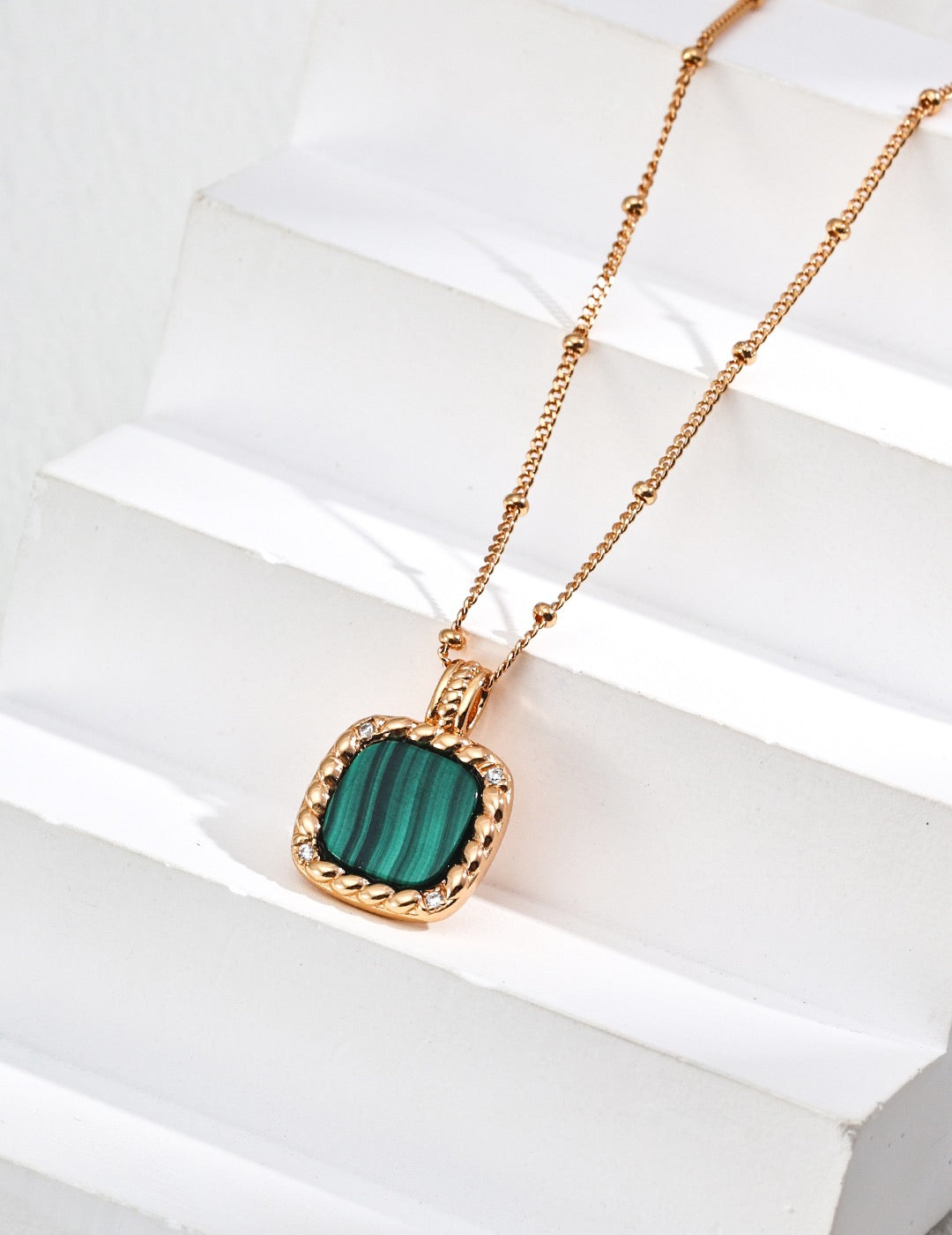 Curated Malachite & Zircon Aurora Necklace