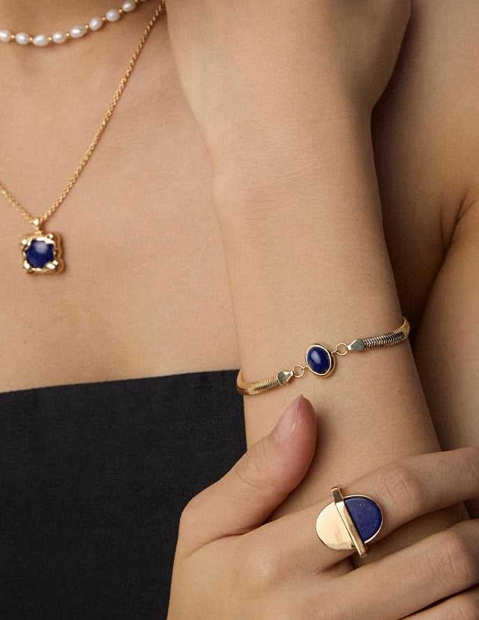 Natural Lapis Lazuli/Tigerite Golden Weave Bracelet