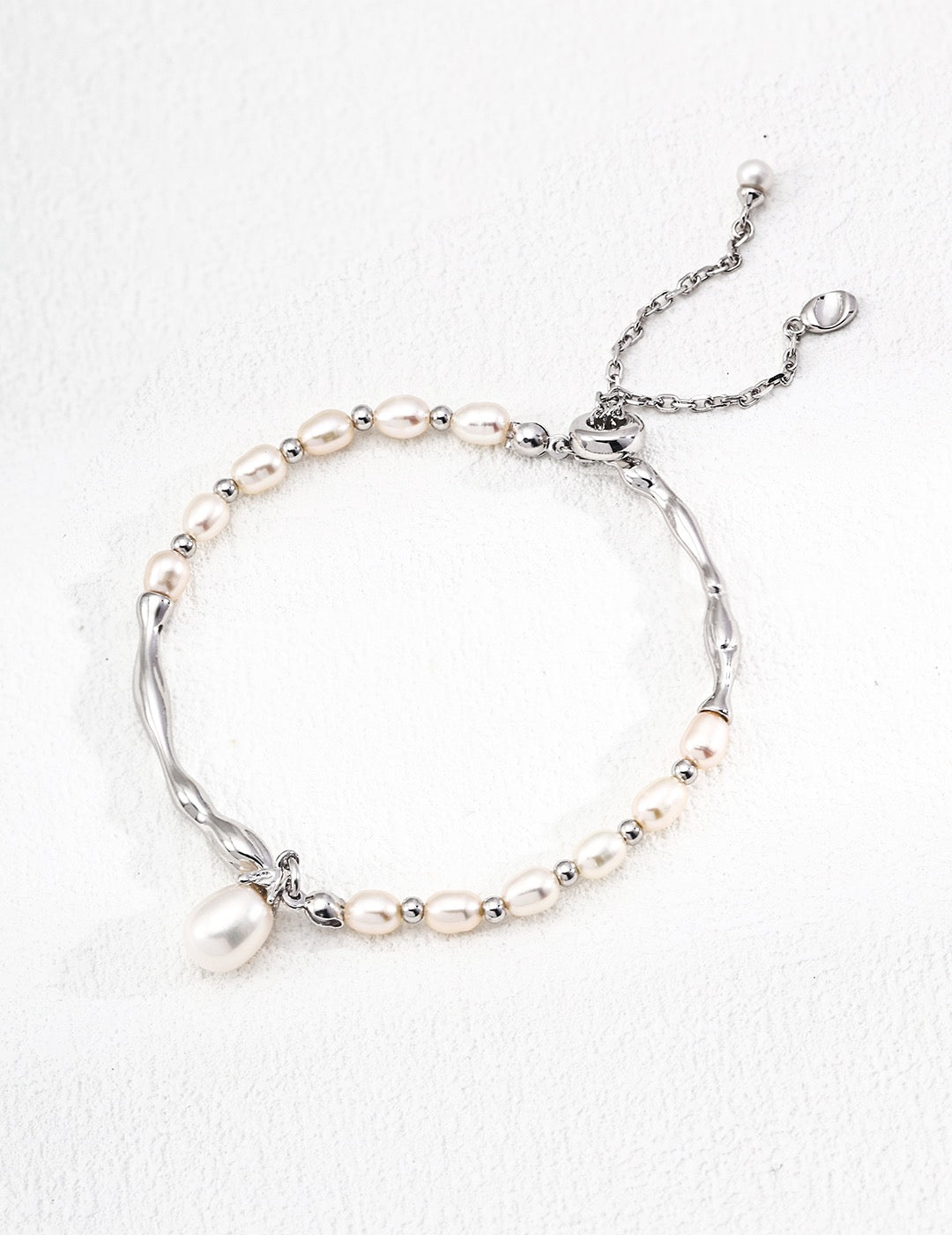 Sterling Sliver Artisanal Pearl Wave Bracelet