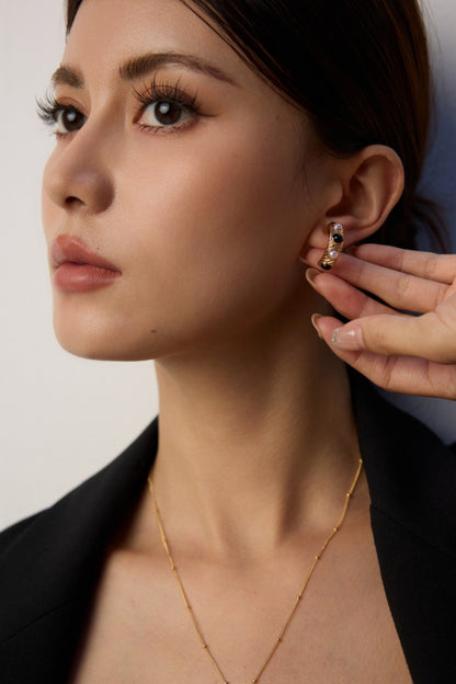 Pearl & Onyx Glam Hoop Earrings