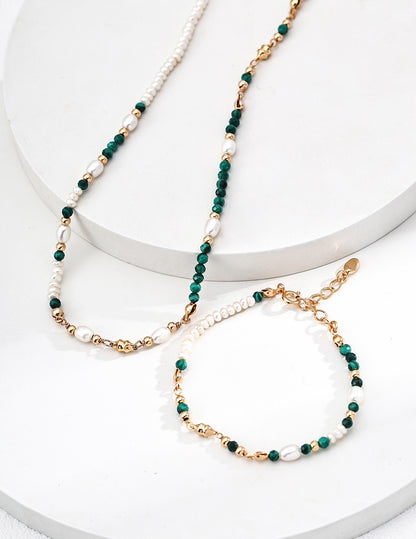 Charming Vintage Pearl & Malachite Bracelet / Necklace