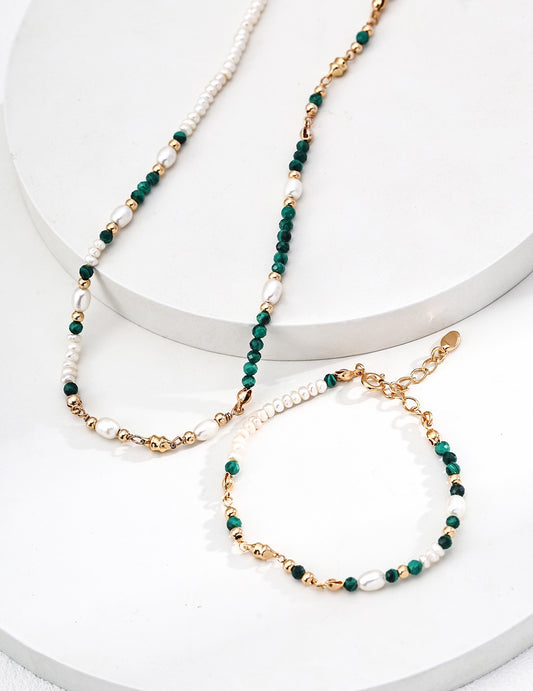 Charming Vintage Pearl & Malachite Bracelet / Necklace