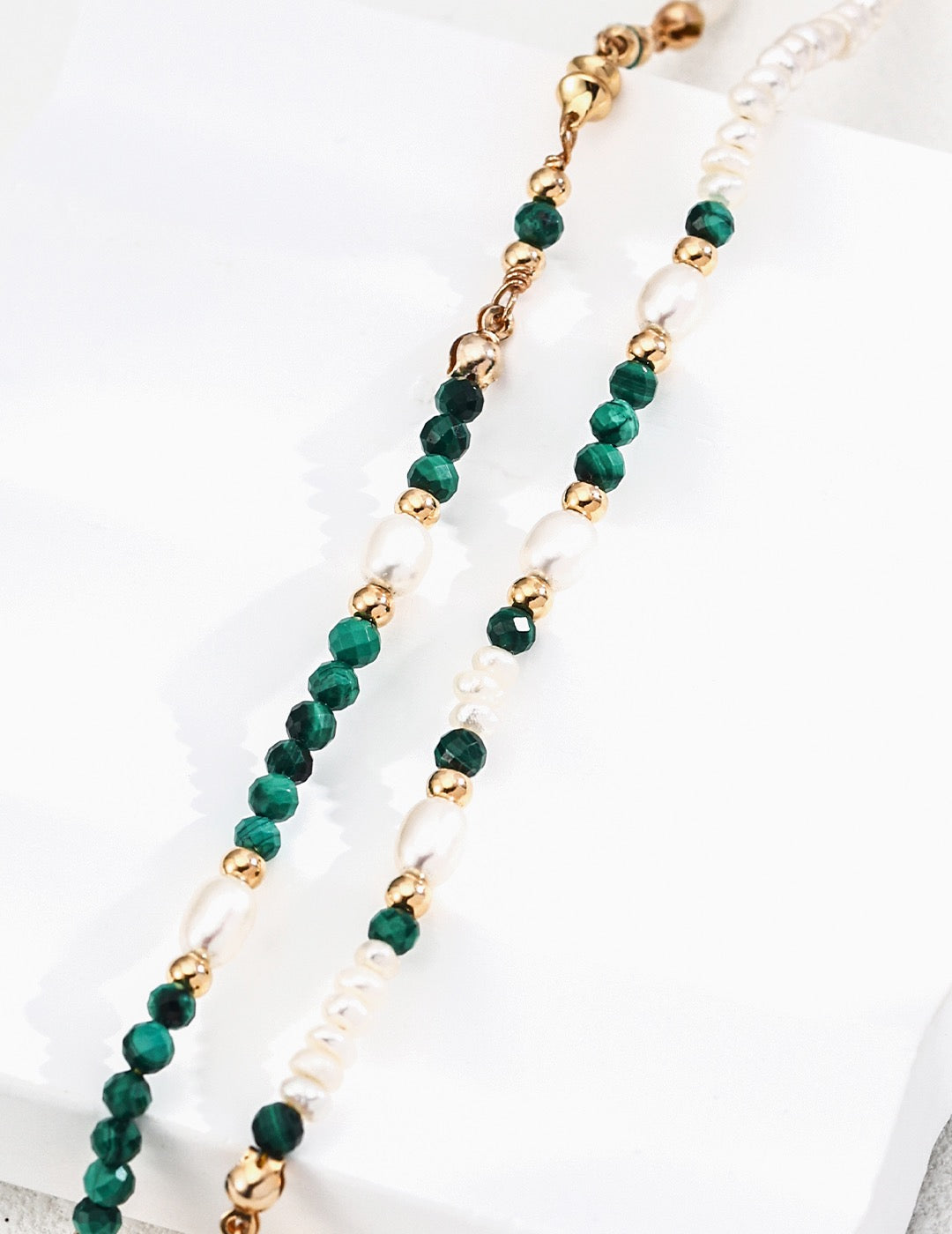 Charming Vintage Pearl & Malachite Bracelet / Necklace