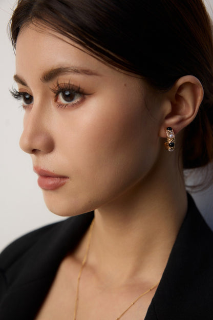 Pearl & Onyx Glam Hoop Earrings