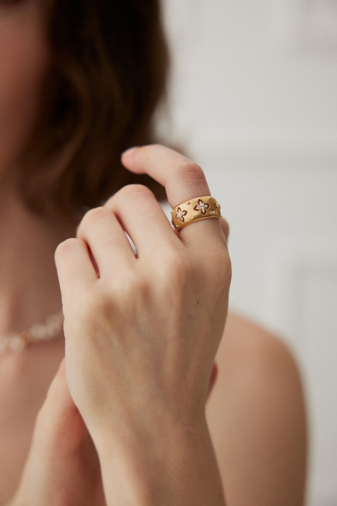 Golden Ornate Cross Zircon Ring
