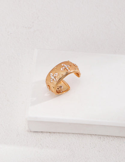 Golden Ornate Cross Zircon Ring