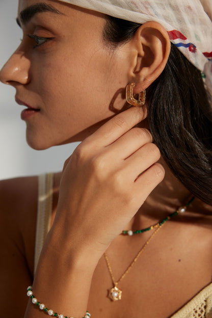 Golden Lattice Zircon Hoops
