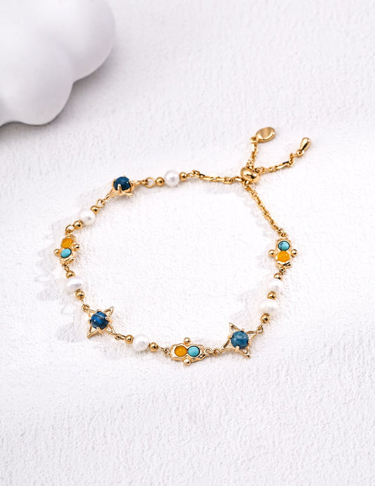 Pearl, Turquoise & Chalcedony Triplet Bracelet