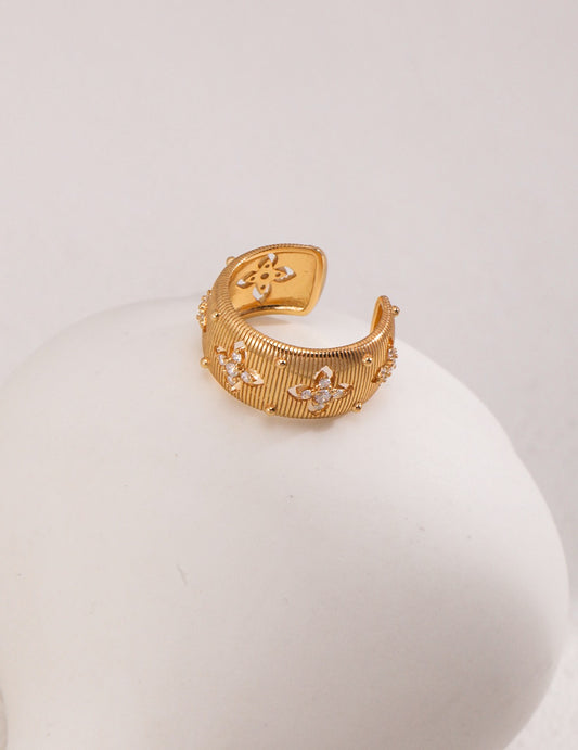 Golden Ornate Cross Zircon Ring