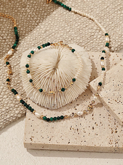 Charming Vintage Pearl & Malachite Bracelet / Necklace