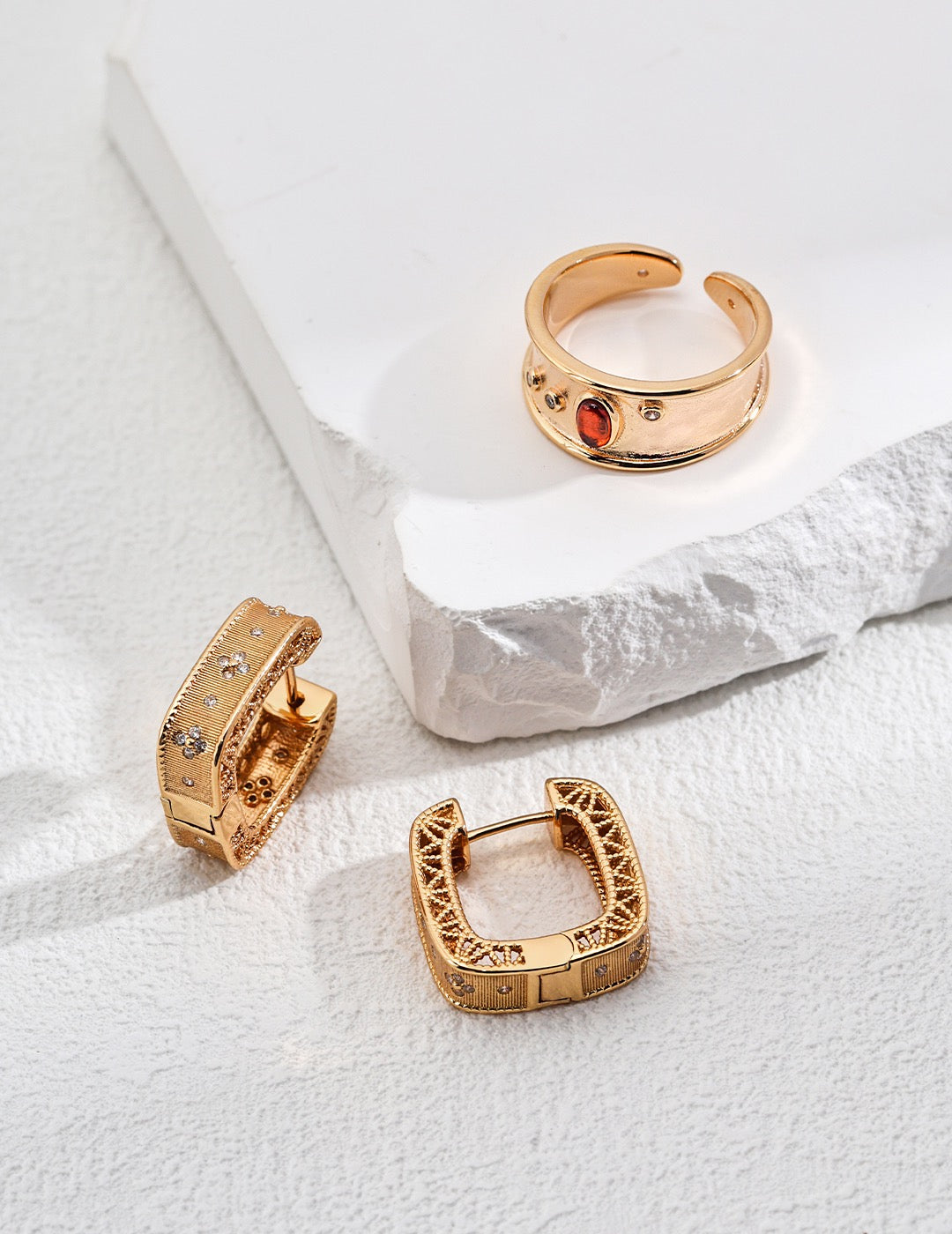 Golden Lattice Zircon Hoops