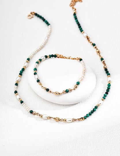 Charming Vintage Pearl & Malachite Bracelet / Necklace
