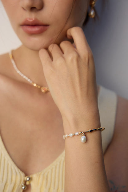 Sterling Sliver Artisanal Pearl Wave Bracelet