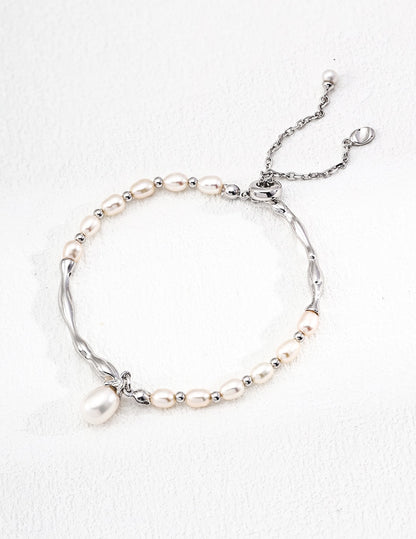 Sterling Sliver Artisanal Pearl Wave Bracelet