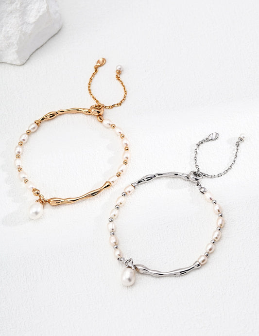 Sterling Sliver Artisanal Pearl Wave Bracelet